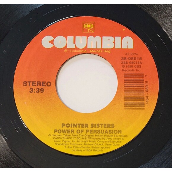 Pointer Sisters Power Of Persuasion 45 RPM Vinyl Columbia VG 1988 Soundtrack - Picture 3 of 4